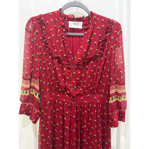 NWT BA&SH Bari Boho Print Gerogette Midi Dress in Carmin Sz 1 US 6 - Picture 3 of 12